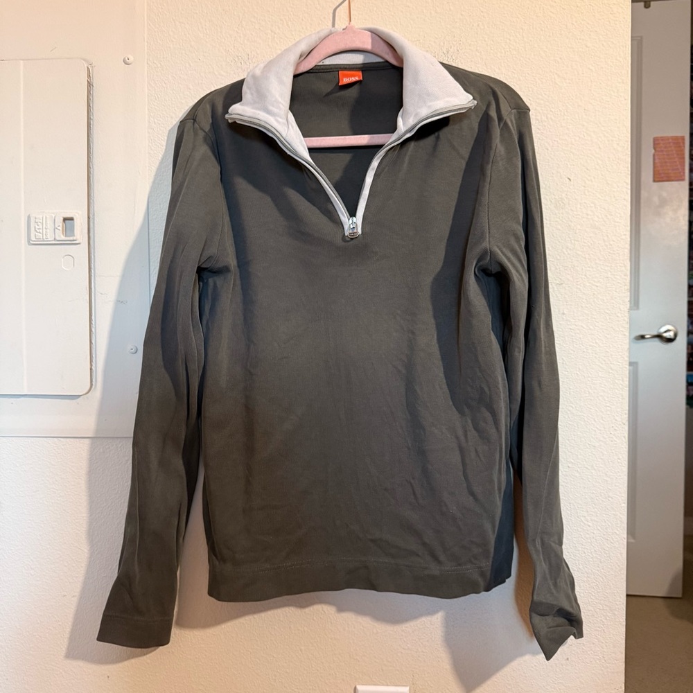 BOSS Hugo Boss Women’s Quarter Zip Pullover Gray Cotton Long Sleeve Size M